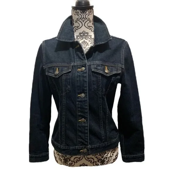 New!! Eddie Bauer dark wash jeans jacket - Picture 3 of 11